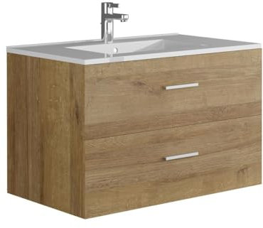 Vente-unique - Meuble de Salle de Bain Suspendu avec Simple Vasque - Coloris Naturel Clair - 80 cm - Kayla