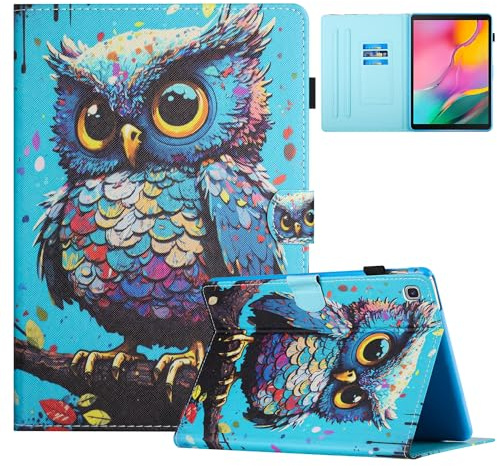 Hülle für Samsung Galaxy Tab S6 Lite 10.4 Zoll (SM-P620/P625/SM-P610/ P613/ P615/ P619) 2024/2022/2020 PU Leder Schutzhülle Stoßfest Flip Cover mit Standfunktion und Kartensteckplatz, Eule