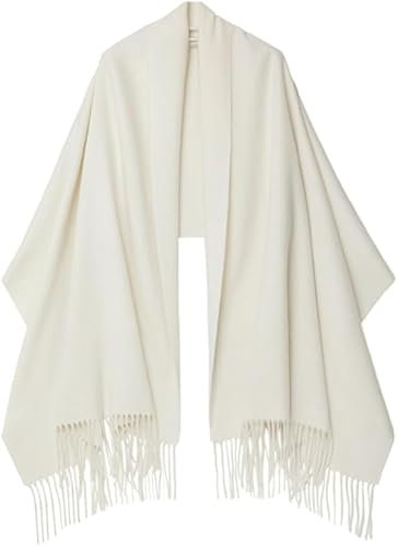 PFLife Damen Kaschmir Schal Schultertuch Deckenschal aus weichem Kaschmir mit Fransen Winter Schal, 80'' * 27'' (200 x 70 cm) (Creme Weiß)