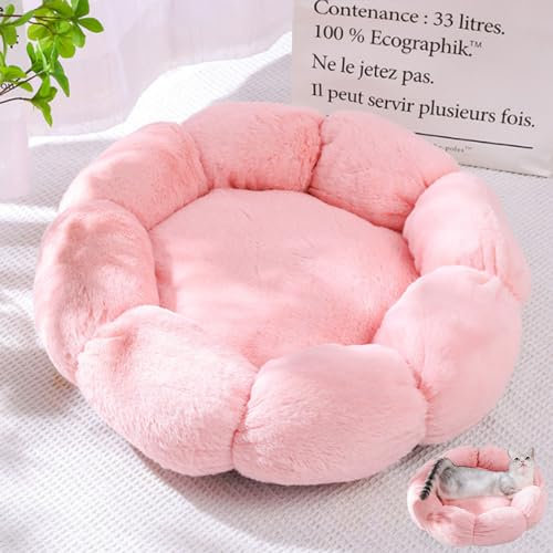 DOTBUY-SHOP Panier Chien Peluche Coussin Chien Lit pour Chat, Forme de Fleur Coussin Chat Lavable Peluche Animale Compagnie Lit Coussin pour Chats et Petits Chiens (40cm,Rose)