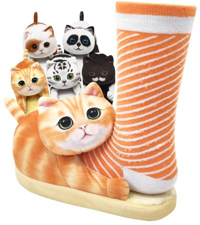 Openhahaha Katzen Hausschuhe Kinder Herren Damen,Kawaii Winter Warme Plüsch Pantoffeln Tiere,Weiche Bequeme (Clown Katze, Kleinkind, Damen, Medium, Alphanumerisch, EU Schuhgrößensystem, Breit)