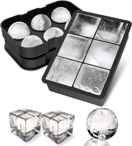 Silicone Ice Cube Trays Large Ice Cube Moulds, Easy Release Reusable BPA Free Prefect for for Whiskey, Cocktails (Set 2 Black)