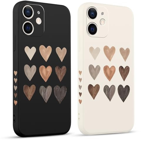 Pnakqil 2 Pièces Coque pour Apple iPhone 12 6.1,Etui avec Amour Cover Mignon Amusante Peint Dessin Latéral Case Souple Silicone Antichoc Housse Téléphone en Souple Fille Cover
