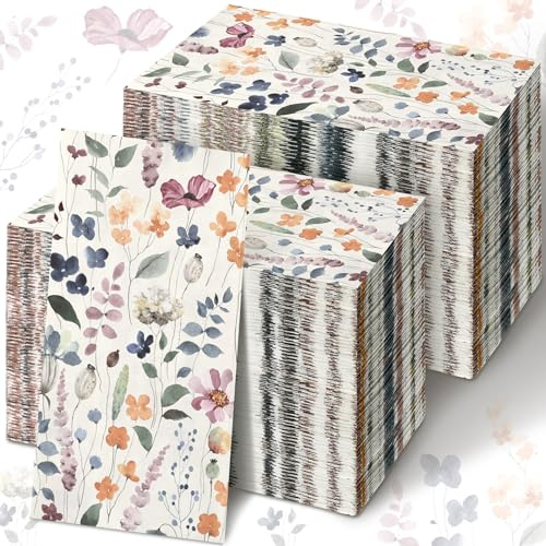 Seajan 200 Pcs Floral Paper Guest Napkins Disposable Hand Towels
