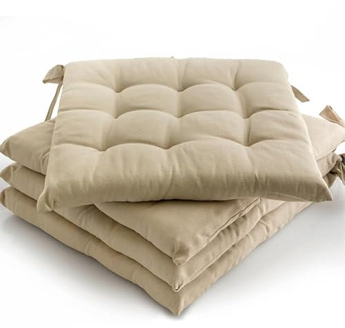 etérea 4er Set Sitzkissen Outdoor 40x40 mit Bändern - Stuhlkissen Taupe für Gartenstuhl & Innenbereich - waschbare Sitzauflagen Gartenmöbel - 4 Stück Kissen 40x40 cm - Taupe