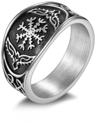 Joliernelle Vegvisir-Ring, Piraten-Kompass-Ring für Männer, Edelstahl, Helm der Ehrfurcht, Runenring, nordischer Wikinger, Valknut, Odin-Symbol, Schmuck, Größe 57