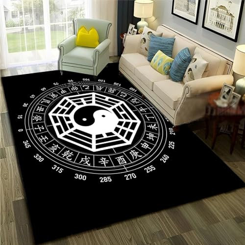Sxakswol Teppich Wohnzimmer 80x120 cm Chinesisches Yin und Yang 3D Teppich Asiatischer Stil Küche Esszimmer Schlafzimmer Teppich Kurzflor rutschfest Waschbar Teppiche Weich Pflegeleicht Y8613