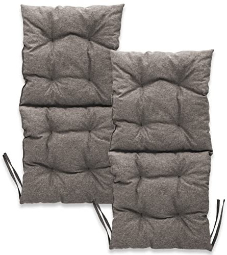 MG Design Stuhlkissen 2er Set 50 x 100 cm Sitzkissen grau - Gartenstühle Sitzauflagen aus Polsterstoff, mit weicher Füllung, mit Schnüren zum Binden - Niedriglehner Auflagen