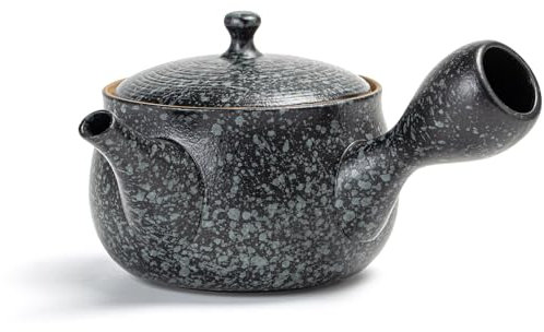 TEANAGOO Ceramic Teapot with Infuser | Small Ceramic Side-Handle Tea Pot with infusers for Loose Tea/Japan Kyusu (8.5 oz) with Steeper | Tea Pots for Tea Party, Clay Teapot Set, VP1, Rock Black