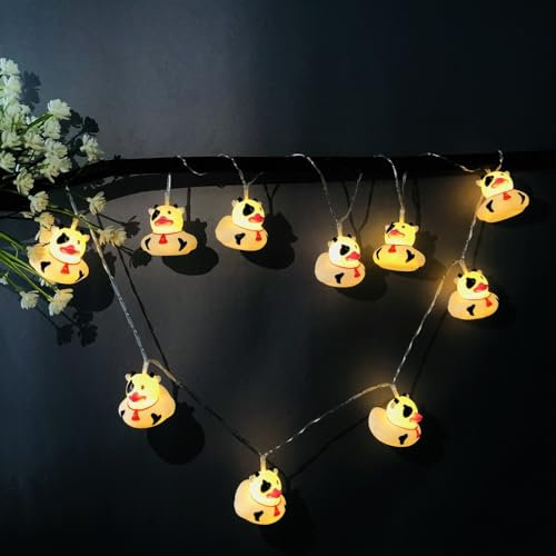 Riaxuebiy Kuh Ente Lichterketten Batteriebetriebene Bemalte Kuhente Dekoratives Nachtlicht Cartoon-Tier Lichterkette für Terrasse Weihnachten Urlaub Kinderzimmer Dekoration (1.65m/10led)