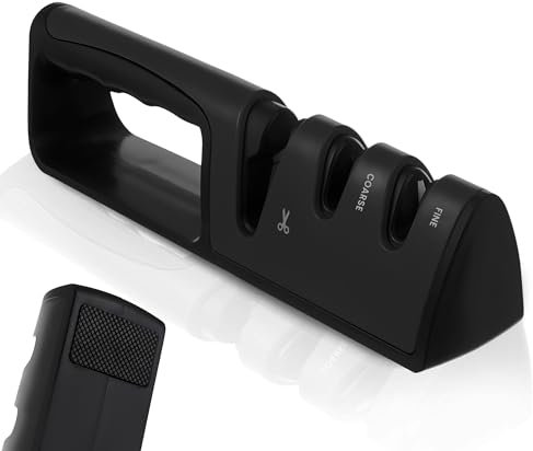 Afilador de Cuchillos Profesional con 3 Modos de Afilado - Mango Ergonómico y Base Antideslizante. Mantén tus utensilios de cocina siempre Afilados y Listos para Cortar Negro