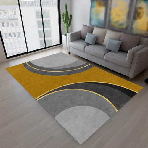 KTYUTJDH Kurzflor Teppich Deko Sofa Wohnzimmer, Esszimmer Teppich unter Esstisch,Schwarz Anthrazit Grau, Silber, Gelb Geometrisches Modernes Design,Gray,Rectangular 140 x 200 cm