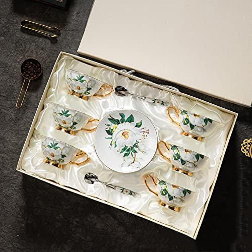 EPOTRDCV Porzellan-Teeservice, europäisches Kaffeeservice, Teetassen und Untertassen, Teeservice mit Lilien-Blumenmuster, Tee-Geschenkset für Teeliebhaber und Frauen