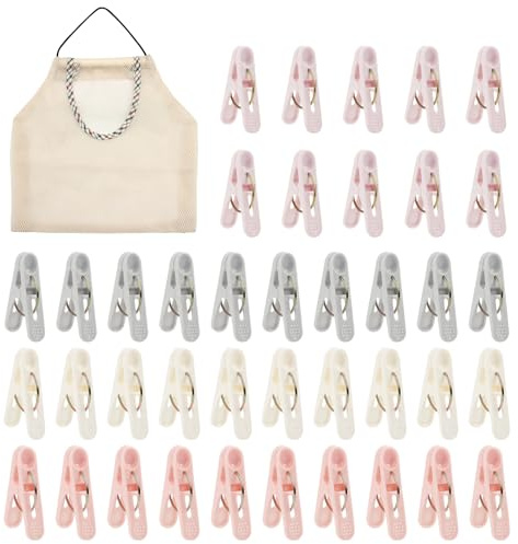 QOPAHI 40Pcs Clothes Pegs for Washing Line with Bag, Strong Grip Non Slip Laundry Pegs and Bag Set, Plastic Clothespins Washing Peg (4 Colors)