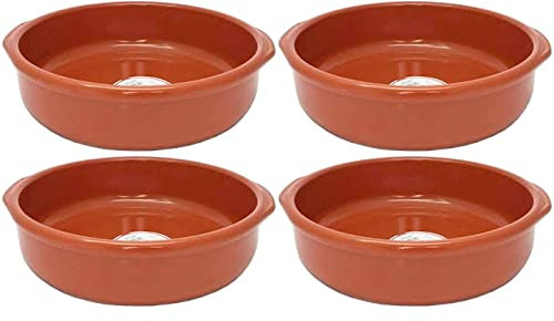 Acan Tradineur - Pack de 4 Cazuelas Redonda de Barro - Apta para vitro y Horno - Ideal para guisos y asados caseros - Ø 26 cm.