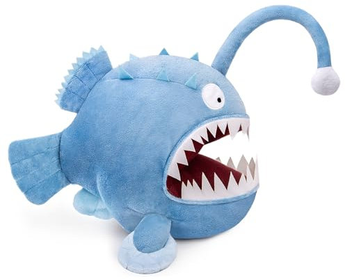 RLOMUTE 9.8 Zoll blau Seeteufel-Plüschtier realistisches Anglerfisch-Im Dunkeln leuchtendes Spielzeug kuscheliges Begleiter Schlafzimmer Heimdekoration Sammlergeschenk für Kinder Jungen Mädchen