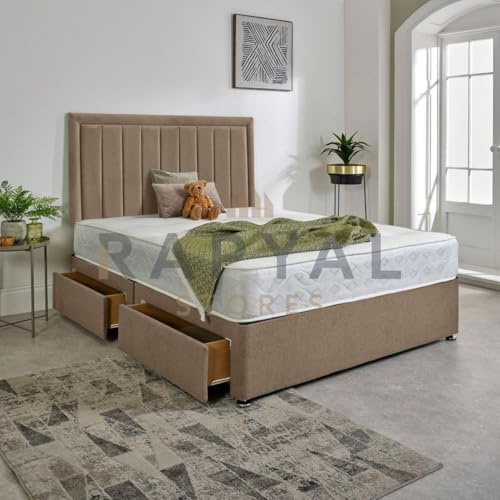Divan Bed Superstore Luxe Plush Divan Bed + Memory Sprung Mattress + 24” Headboard (Beige, Double, No Drawers)