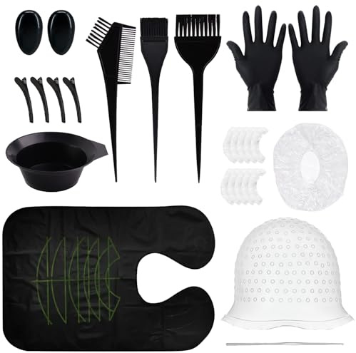23 Stk Haarfärbepinsel Set, Haare Färben Zubehör, Haar Färben Färbung Tool, mit Silikon-Haarfärbekappe, Haarfärbepinsel, Haarspangen, Schwarze Latexhandschuhe, Ohrstöpsel, Faltschüssel, Schal, Badekap