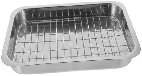 HOLIDYOYO 1 Juego plato para hornear rectangular asado cacerola planchas de asar planchas para asar bandeja para hornear de cocina rejilla para bandejas para horno Acero inoxidable Silver