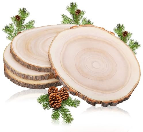 MICHIHOMIE Holzscheiben 4 Stück, 20-23 cm Durchmesser und 15 mm Dicke Baumscheiben Unbehandelte, Baumstamm Scheiben für DIY Basteln, Hochzeit und Weihnachten Deko