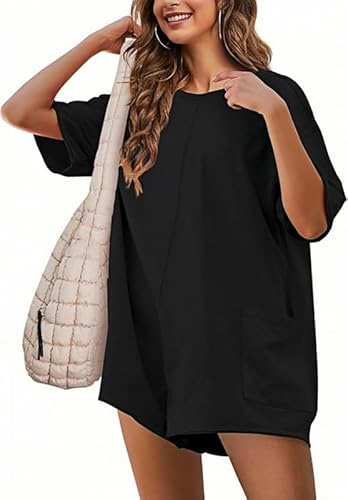 Sukiglam Jumpsuits for Women UK Summer Casual Short Sleeves Playsuit Elegant Reversible Jumpsuits with Pockets Wide Leg Short Rompers One Piece Loose Beach Playsuits