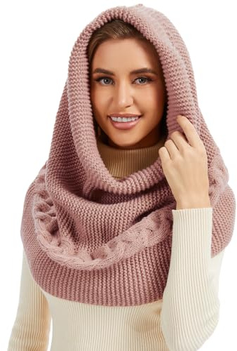 JFAN Wintermützen für Damen Balaclava Strickmütze Warme Weich Beanie Unisex Kapuzen Schal Sturmhauben，Rosa Einheitsgröße