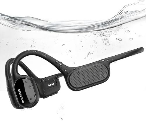 LazyGoose Swimming Headphones, IP68 Waterproof Bone Conduction Headphones,Open Earphones 32GB Memory with Bluetooth Sport Headsets for Swimming Pool Running Cycling-Black