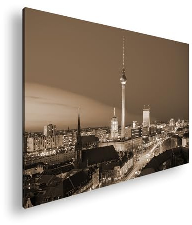 Farbenhorizont Leinwandbild Berlin bei Nacht – Pulsierende Skyline voller Geschichte Format: 120x80cm Effekt: Sepia XXL Wandbild auf Keilrahmen/Kunstdruck/Bild Wohnzimmer Dekoration