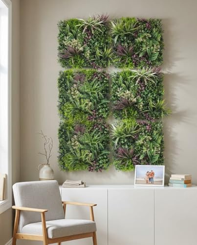 JELLE & JACOB Künstliche Pflanzenwand Indoor & Outdoor, Blumenwand Urban Jungle, 6er Set je 50x50 cm, pflegeleicht & langlebig - für Wohlfühl-Atmosphäre, Kunstpflanzen Wand, Green Wall, Pflanzen Wand