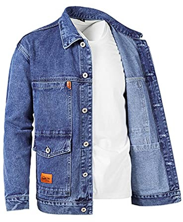 Veste en Jean Homme, Vestes en Jean à Manches Longues pour Homme Décontractée Extérieure Coupe Ample Boutonné Jean Manteau Classique Vintage Vestes en Jean Lavé Taille M-4XL