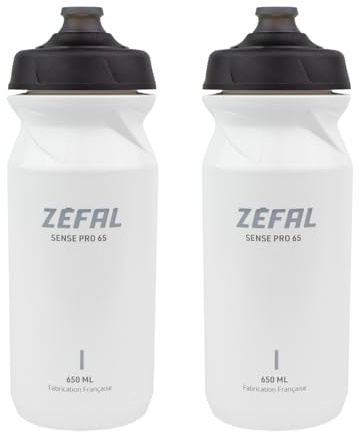 ZEFAL Pack Sense Pro 65 Blanc - Set de Deux Bidon Velo - Gourde Velo Route et VTT Légère et Étanche - Fabriqué en France - Blanc - 2 x 650 ml