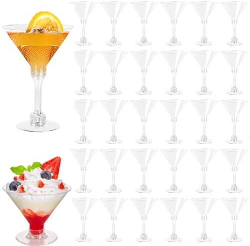 UQMIQURA 30er Set Martini Gläser, 150ml Klassische Martinigläser, Plastik Mini-Martini-Becher, Cocktailgläser Martini mit Stiel, Wiederverwendbar Margarita Gläser Klare für Party, Hochzeit, Geburtstag