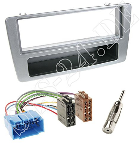 Einbauset : Autoradio 1-DIN Radioblende Radio Blende Halterung + Fach Silber + ISO Radioanschlusskabel Radio Adapter + Antennenadapter für Honda Civic (EP*/EU*/ES*/EV1) 07/2001-11/2003 Nicht Coupé