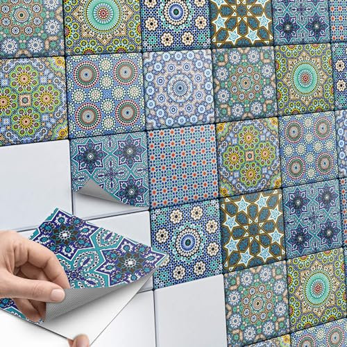 20 Stück Fliesenaufkleber für Bad und Küche 15x15 cm - Mosaikfliesen, Klebefliesen - selbstklebende Fliesen SET // Design: Orientalisches Mosaik