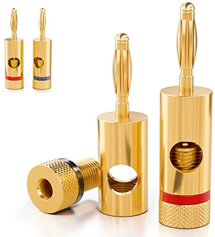 deleyCON 4X Bananenstecker Vergoldet und Schraubbar für Kabel Boxen Verstärker AV-Receiver Endstufen HiFi Stereoanlagen