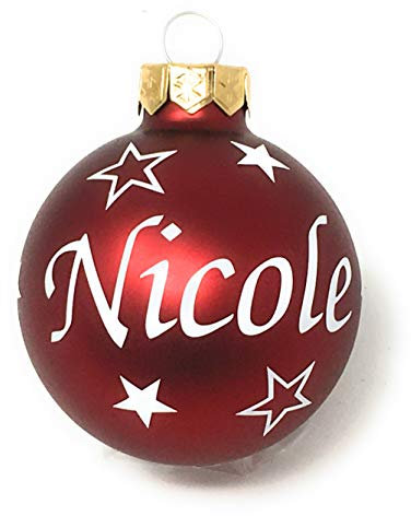 Weihnachtskugel mit Name aus Glas 6cm Wunschtext Rot Matt Personalisierte Christbaumkugel
