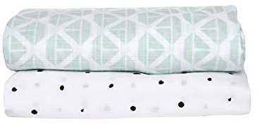 2er Set Swaddle & Burp Blanket Puckdecke Spuckdecke Einschlagtücher aus Baumwoll Musselin 100x120 cm, 100% naturreine Baumwolle - Öko-Tex Standard 100, Schiffe mintgrün