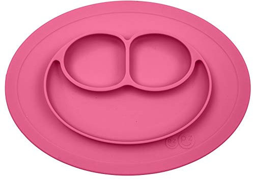 ezpz Mini-Matte (Rosa) – 100% Silikon Saugnapfplatte mit integriertem Tischset für Säuglinge + Kleinkinder – erste Lebensmittel + Selbstfütterung – Kommt mit einer wiederverwendbaren Reisetasche – ab