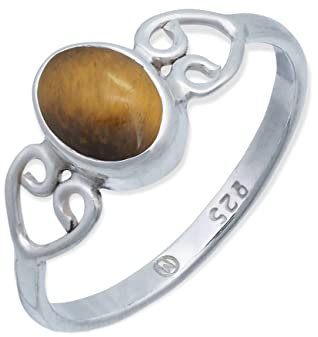 mantraroma Ring Damen Silber 925 Tigerauge Edelstein braun dezent verspielt