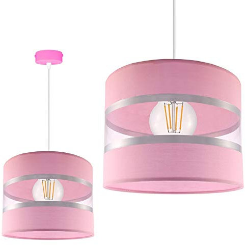 FKL DESIGN Home Deco Hängelampe Kinderlampe für Kinderzimmer schöne Hängeleuchte Metall verschiedene Varianten ABK1L (Lampenschirm: Rosa, Gestell: Rosa)