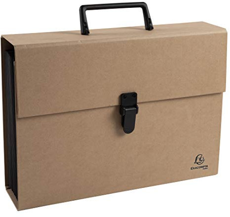 Exacompta 56847E Premium Dokumentasche Eterneco mit Handgriff aus stabilem Karton mit wasserfestem Ölpapierbezug DIN A4 18 Fächer mit Steckschloss braun