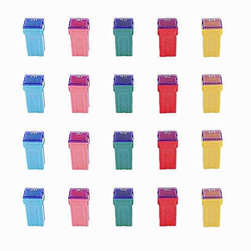 HUAZIZ 20 Stück Jcase Blocksicherung Mini Auto Sicherung 20A/30A/40A/50A/60A, Standard Automotive Low Profile Box Shaped Mini Fuse Assortment Kit for Pickup Trucks, Cars and SUVs