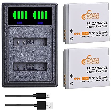 Pickle Power 2Pcs NB-6L NB-6LH Battery and LED Dual Slots Charger for Canon PowerShot SX530 HS, SX710 HS, SX700 HS, SX610 HS, SX600 HS, SX540 HS, SX510 HS, SX500 is, SX280 HS, SX270, D30, S90 Cameras