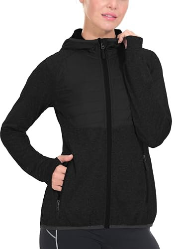Little Donkey Andy Damen Laufjacke Sportjacke Langarm Leicht Atmungsaktive Hybridjacke mit Taschen Daumenloch Schwarz S