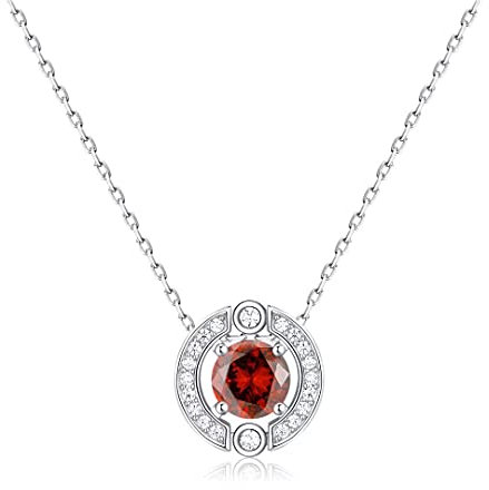 Geburtsstein Anhänger Halskette Damen - 925 Sterling Silber Januar Granat Halskette mit Zirkonia | Fashion Birthstone Schmuck | Mode Geburtstag Geschenke für Frauen Mädchen Mama(Verstellbare Kette )
