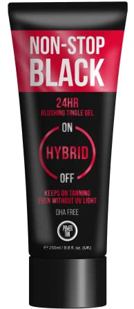 Power Tan Non-Stop Black Tingle Gelee – DHA Free Sunbed Tanning Accelerator with Algotan-P, Tinted Gel for Dark Tan, Warm Glow, Peach Scented, UV Hybrid Tanning Cream – 250ml