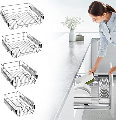 Froadp Teleskopschublade Küchenschublade Küchen Regal Küchenschrank Schrankauszug Ausziehbare Ablage Schlafzimmerschränke Korbauszug Vollauszug Schublade Haushalt Küchenregal (50cm, 2 Stück/Set)