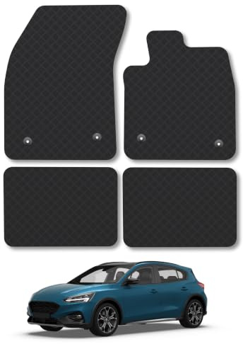 Fits Ford Focus (2018-2025) 3mm Rubber Car Floor Mats | Tailored Fit Carpet Floor Mats non Slip Black Trim Full Coverage Compatible Accessory Front Rear Anti Slip