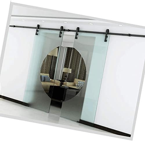 Pipi Zhu Bypass Sliding Barn Door Rail Hardware Kit - Double Door Monorail Barn Door Hardware Accessories, Suitable For Glass Door Hanging Rail, Double Door Monorail Kit, Carbon Steel Material