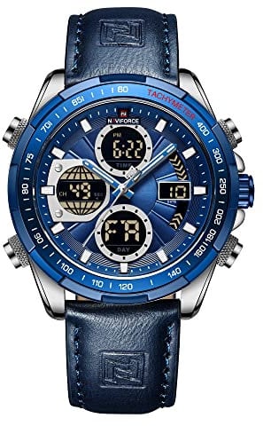 Naviforce Herren Militär Digitaluhren Analoge Quarzuhr wasserdichte Sport Multifunktions Lederarmbanduhr